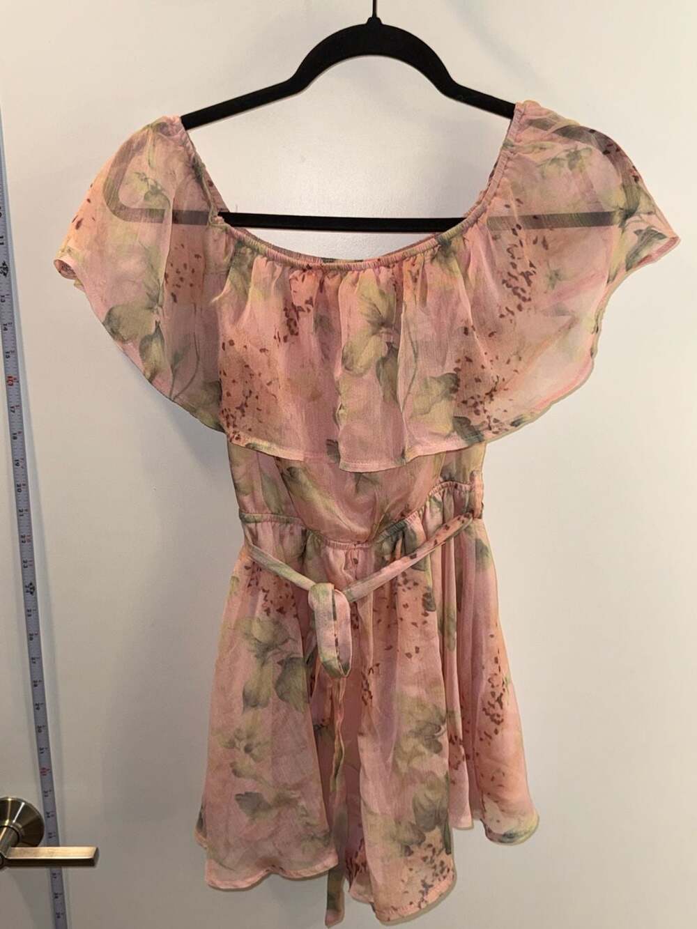 Parisian Pink Floral Off-The-Shoulder Ruffle Romper Size US 2